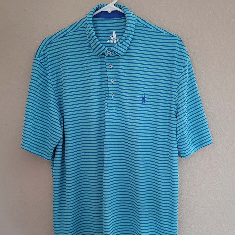 Johnnie-O Men's L Short Sleeve Golf Shirt Striped Blue
